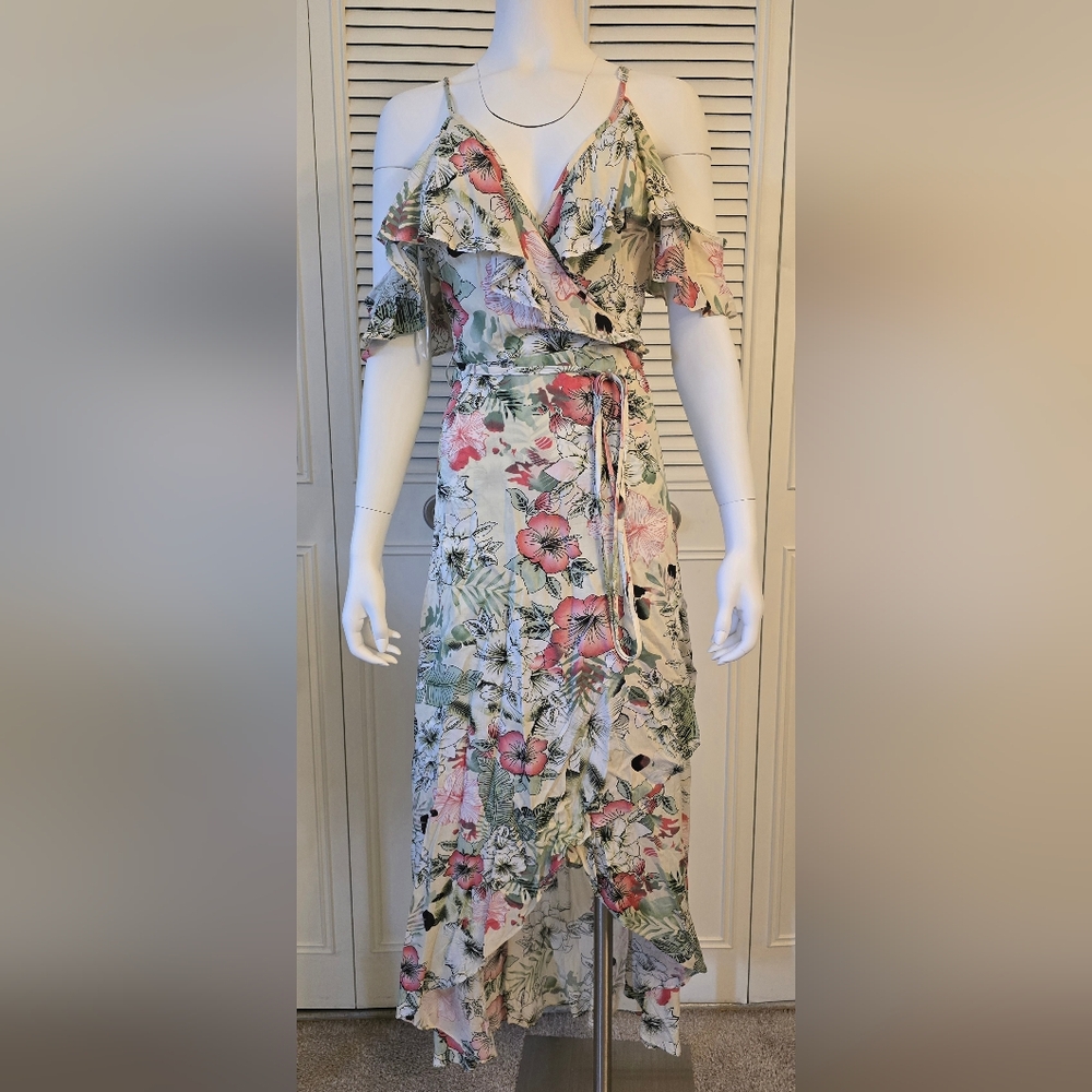 Promesa Floral Ruffle Maxi Dress - Pink and Green